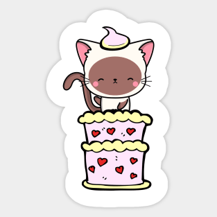 Funny white cat jumping out of a cake Sticker